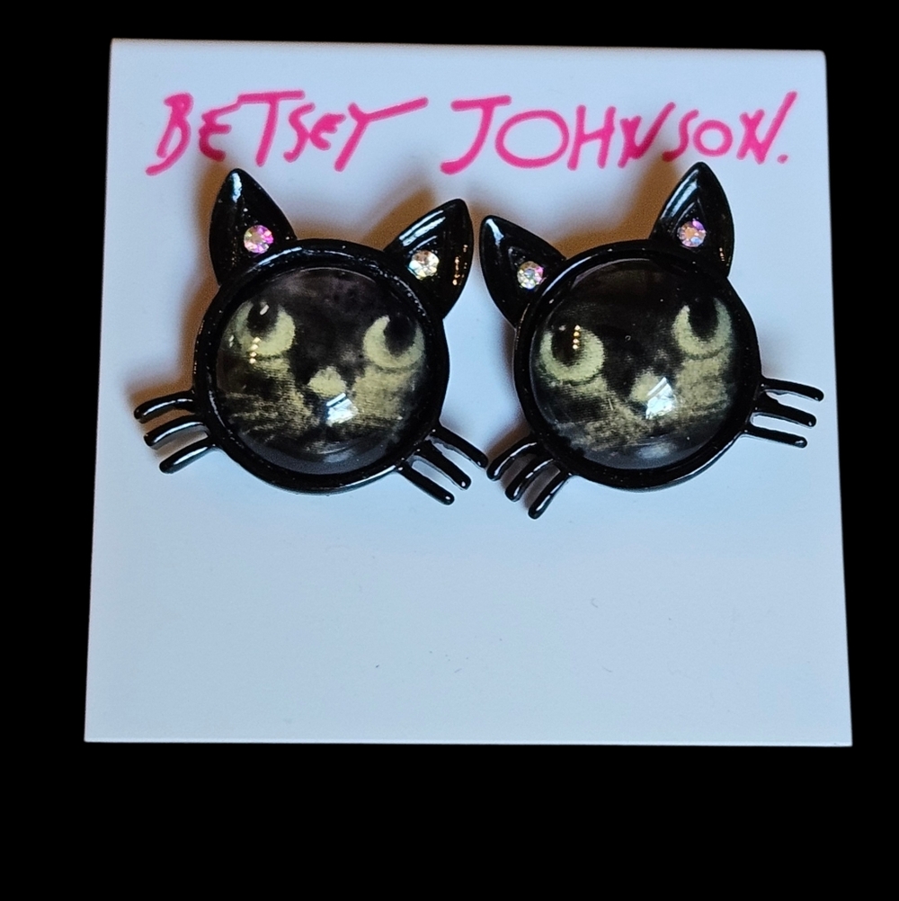🐈‍⬛Betsey Black Kitty Cat Bubble Photo Face Earrings - NWT